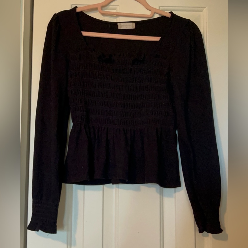 Altar'd State Black Smocked Peplum Blouse
